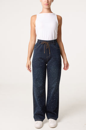 Rhinestone Front Tie Jeans