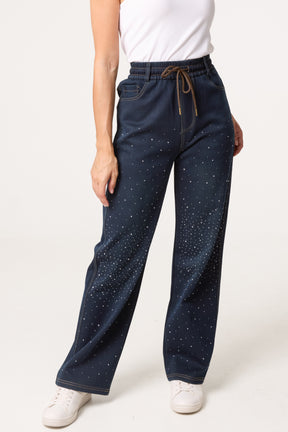 Rhinestone Front Tie Jeans