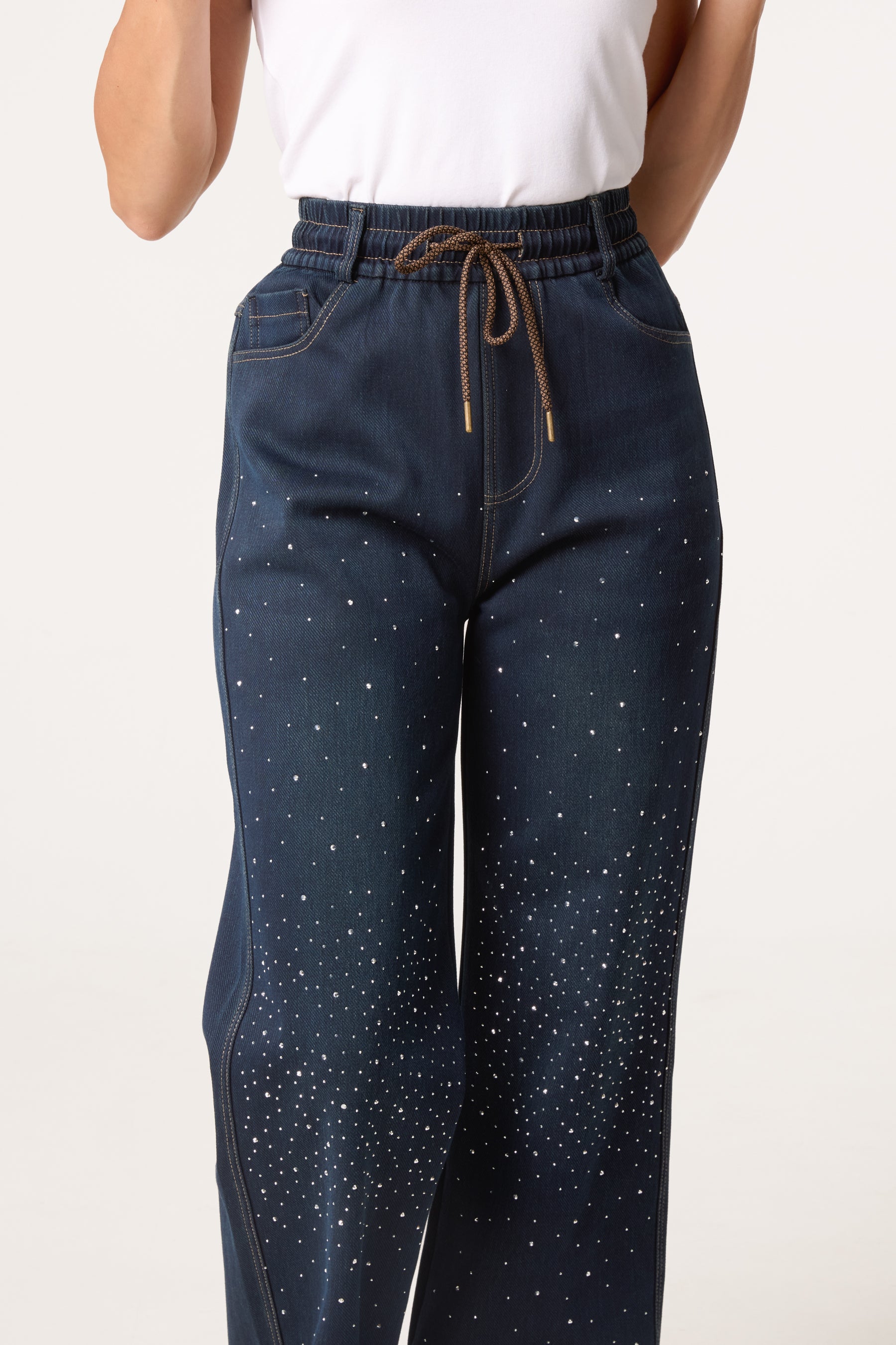 Rhinestone Front Tie Jeans