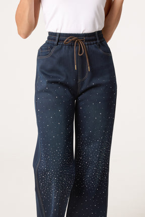 Rhinestone Front Tie Jeans