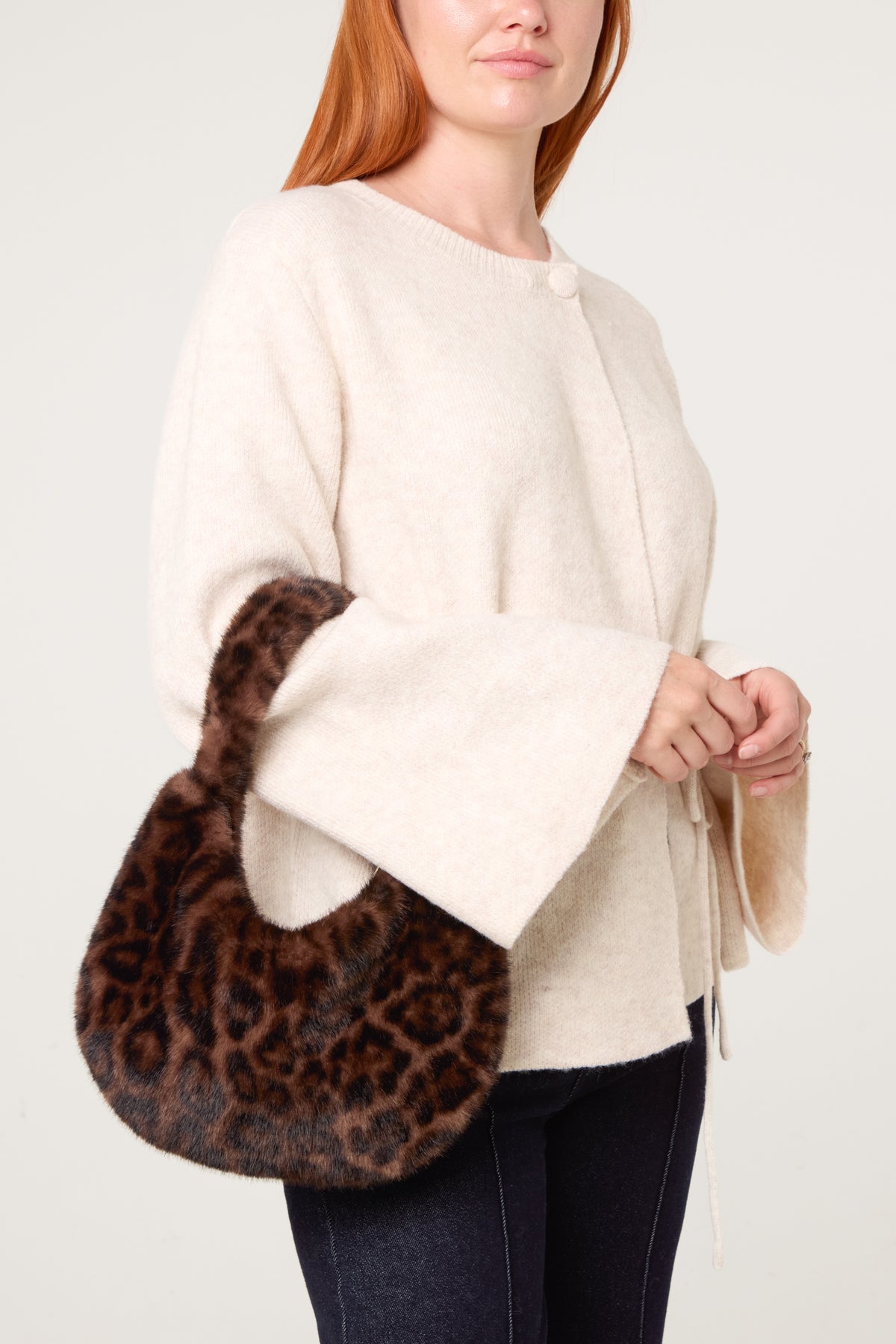 Leopard Print Fuzzy Shoulder Bag