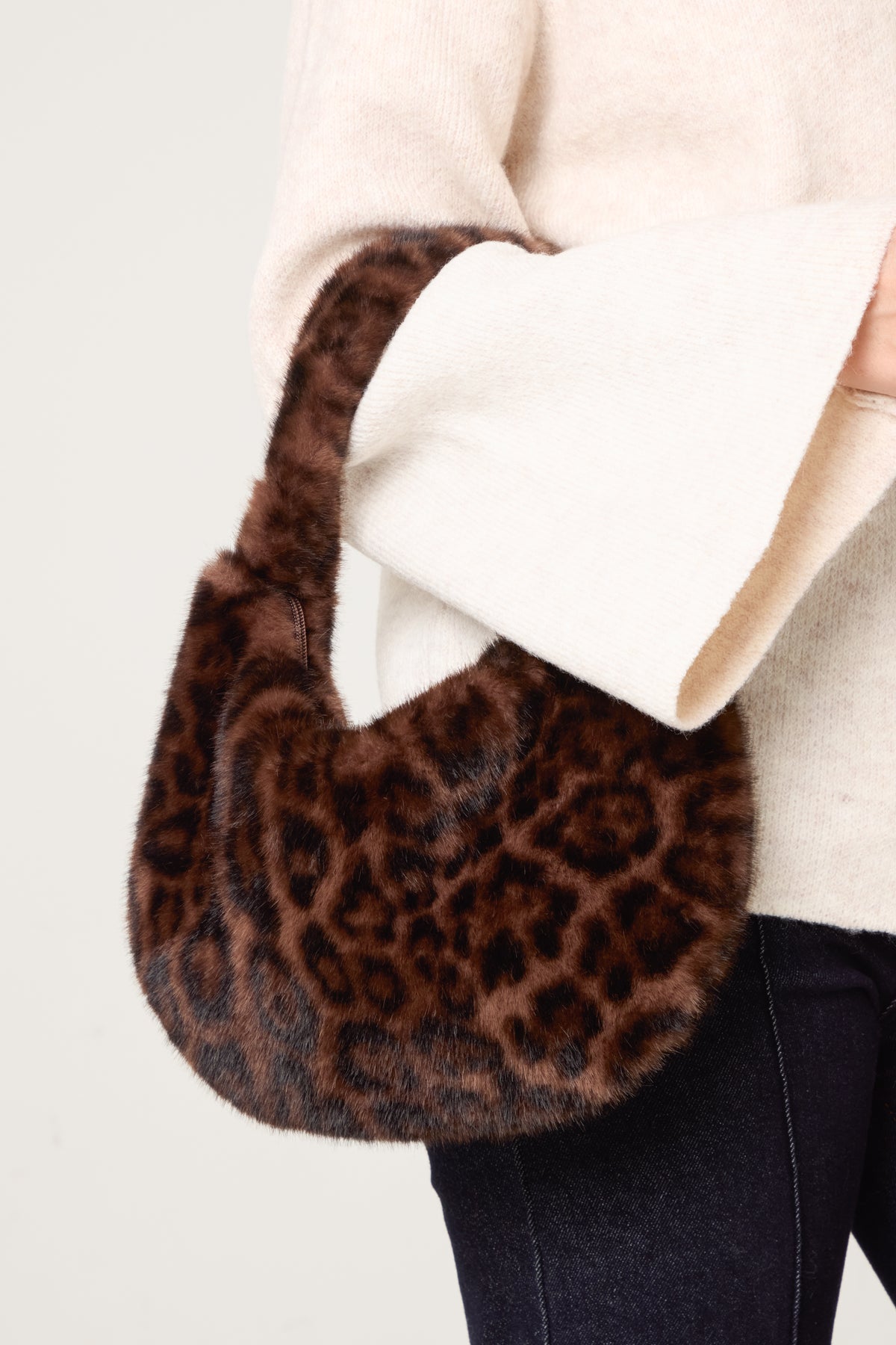 Leopard Print Fuzzy Shoulder Bag