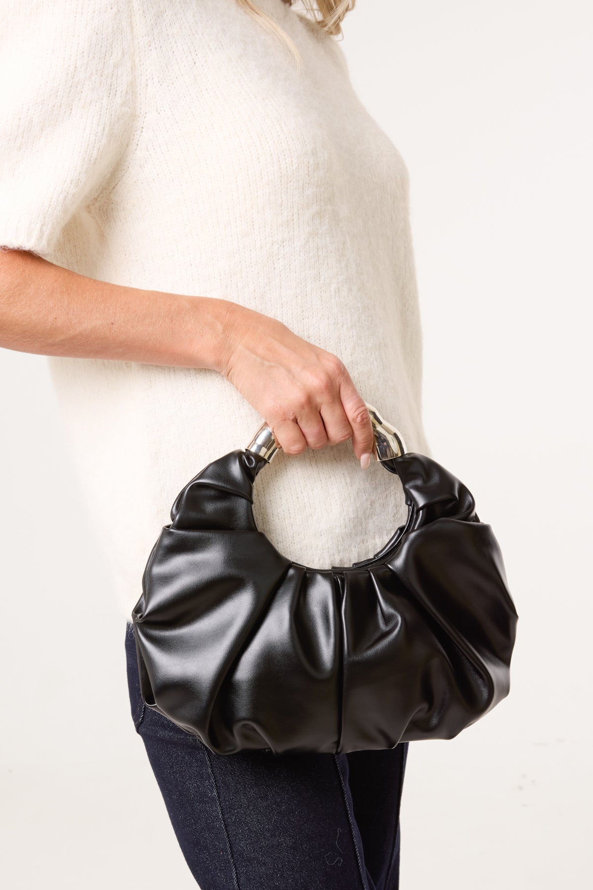 Ruched Metal Handle Handbag