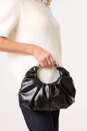 Ruched Metal Handle Handbag