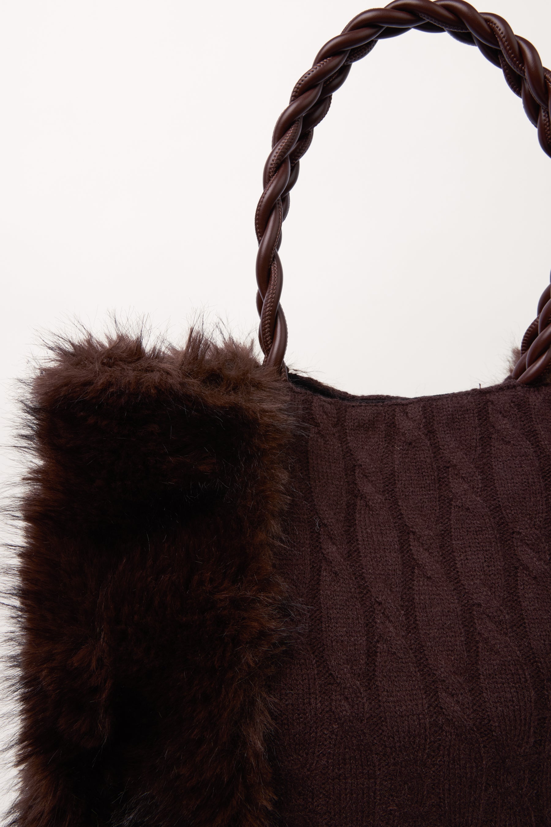 Cable Knit Faux Fur Tote Bag