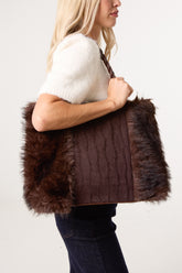 Cable Knit Faux Fur Tote Bag