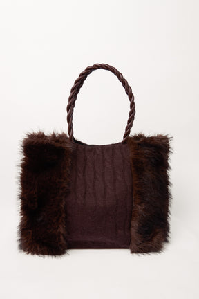 Cable Knit Faux Fur Tote Bag