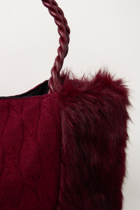 Cable Knit Faux Fur Tote Bag
