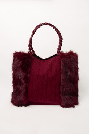 Cable Knit Faux Fur Tote Bag