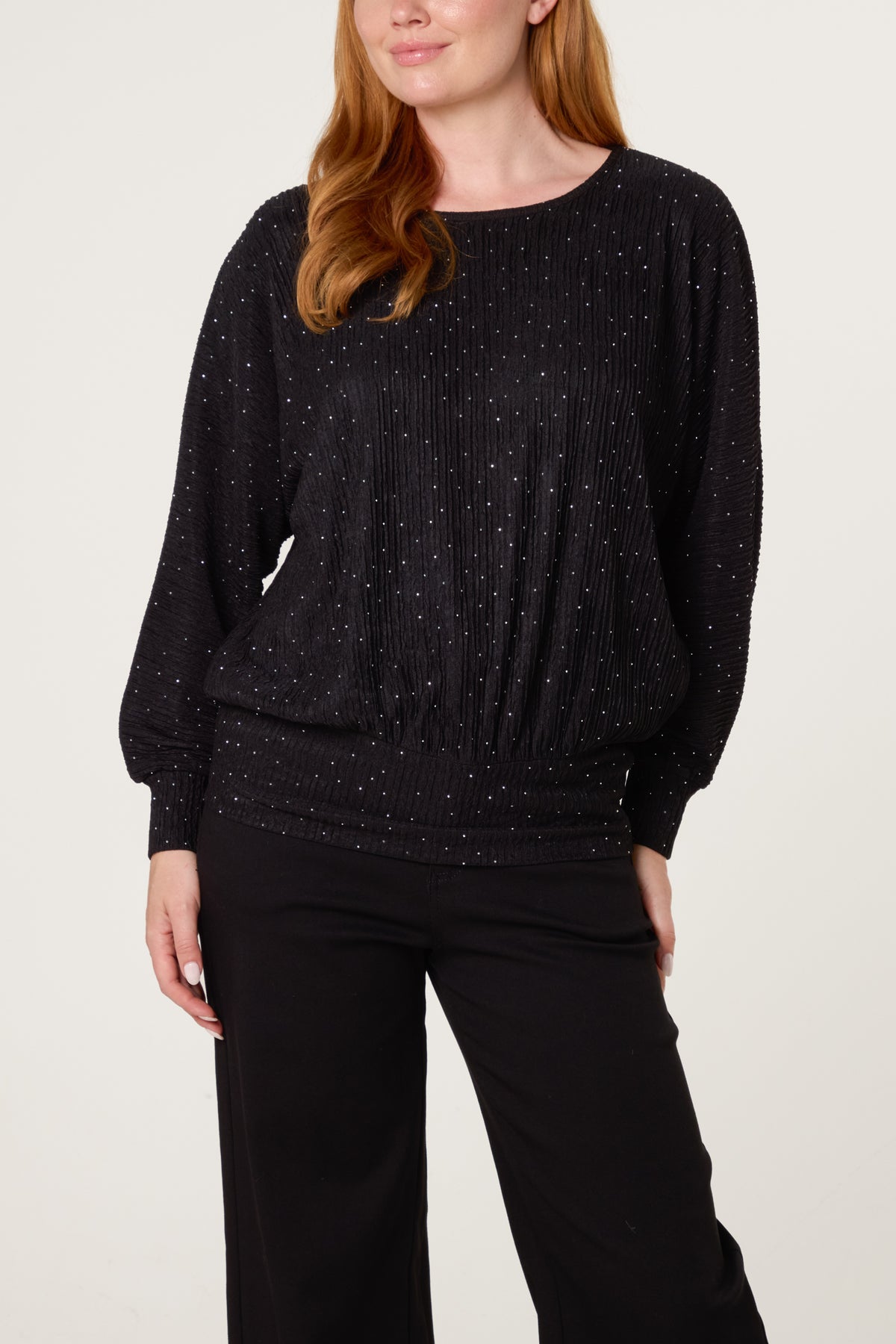Rhinestone Batwing Top