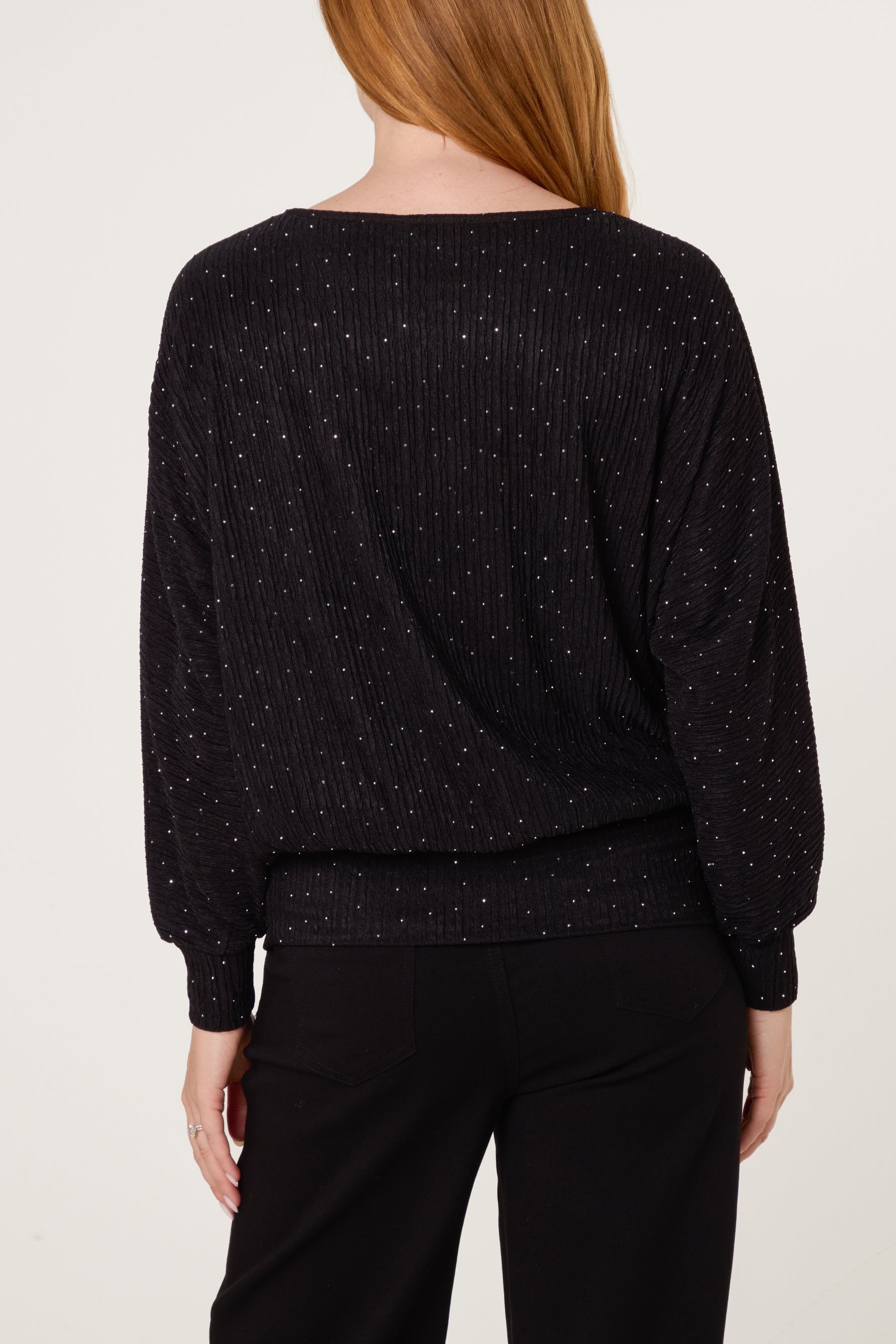 Rhinestone Batwing Top