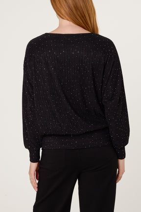 Rhinestone Batwing Top