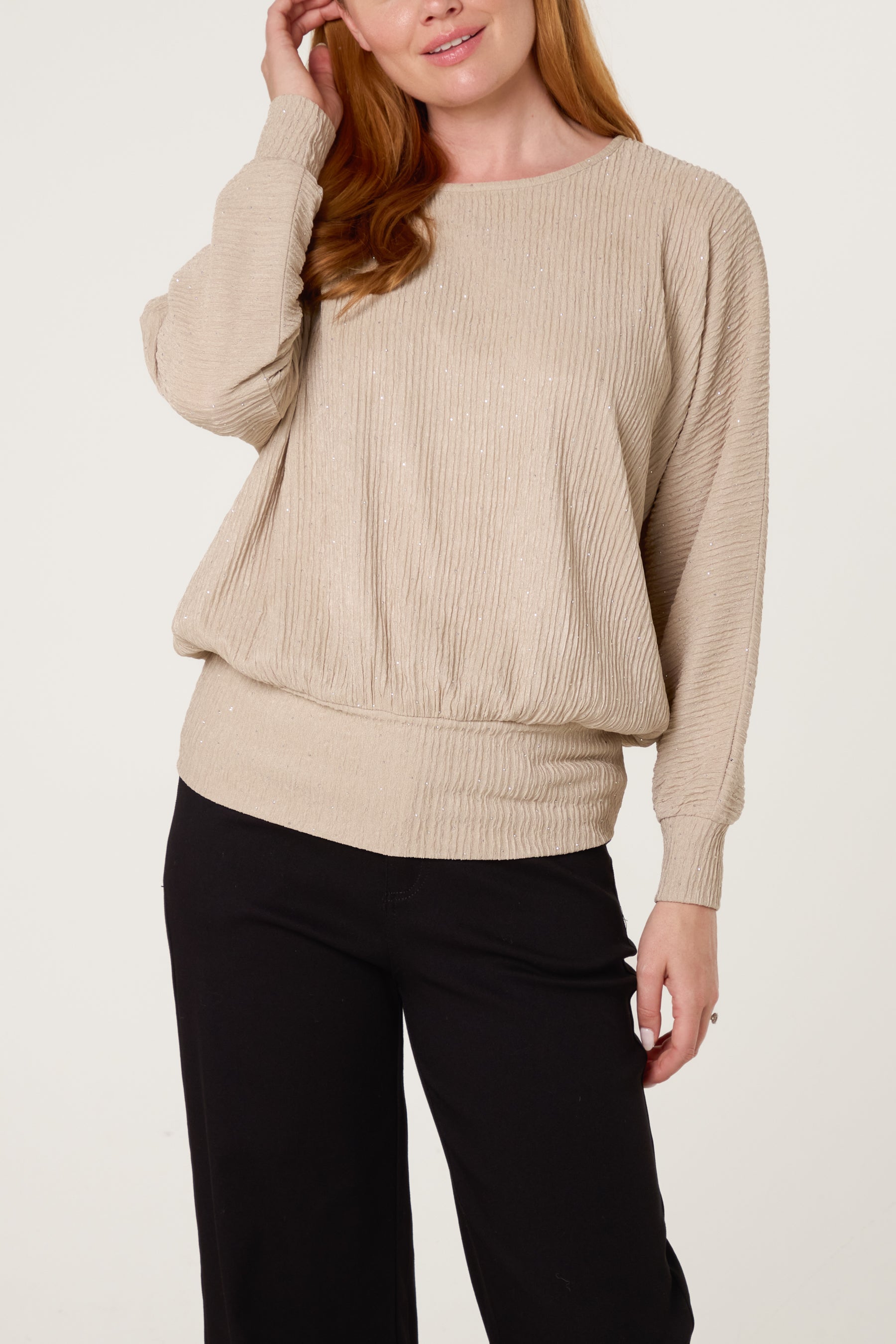 Rhinestone Batwing Top