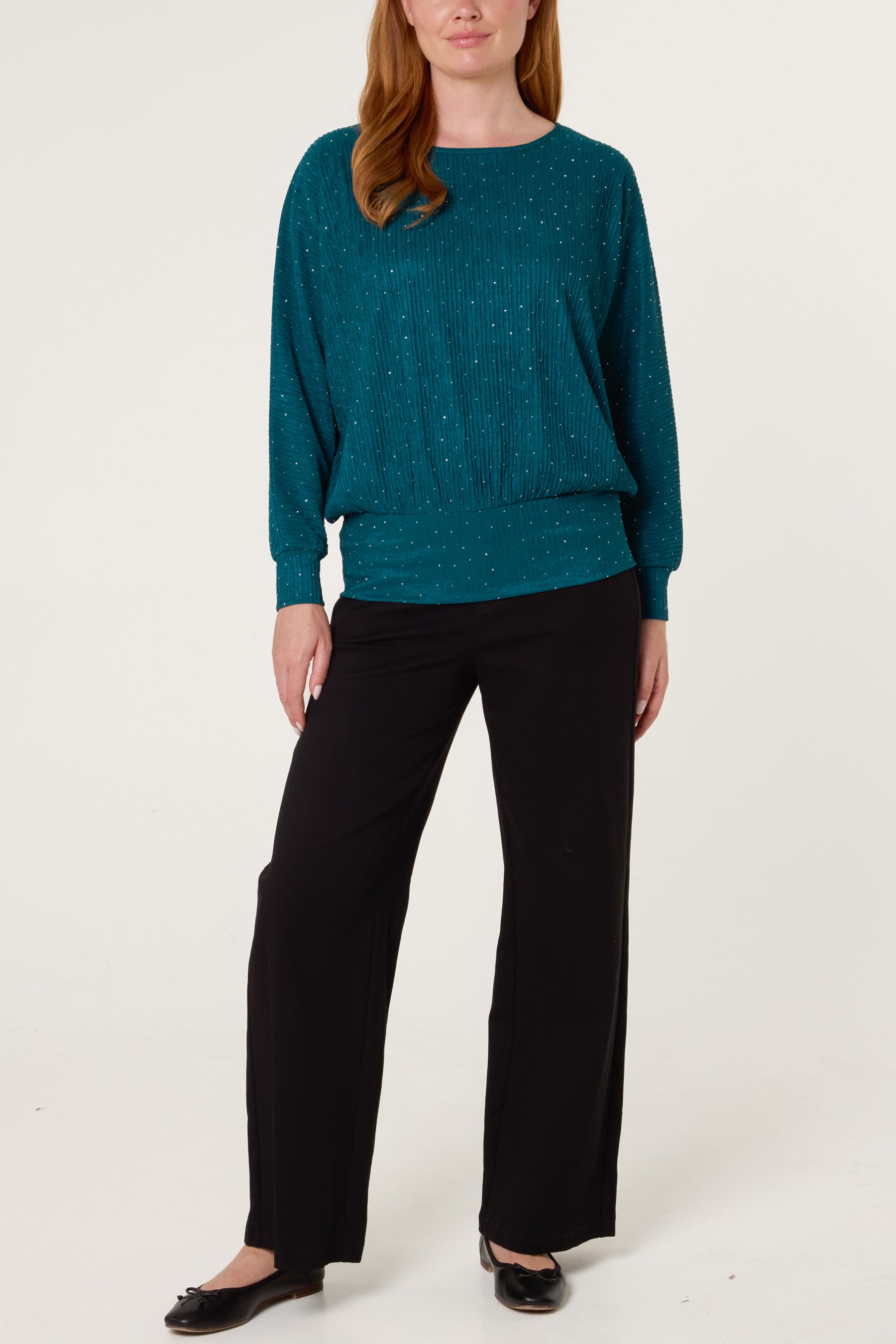 Rhinestone Batwing Top
