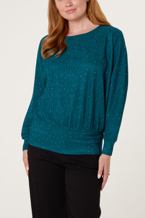 Rhinestone Batwing Top