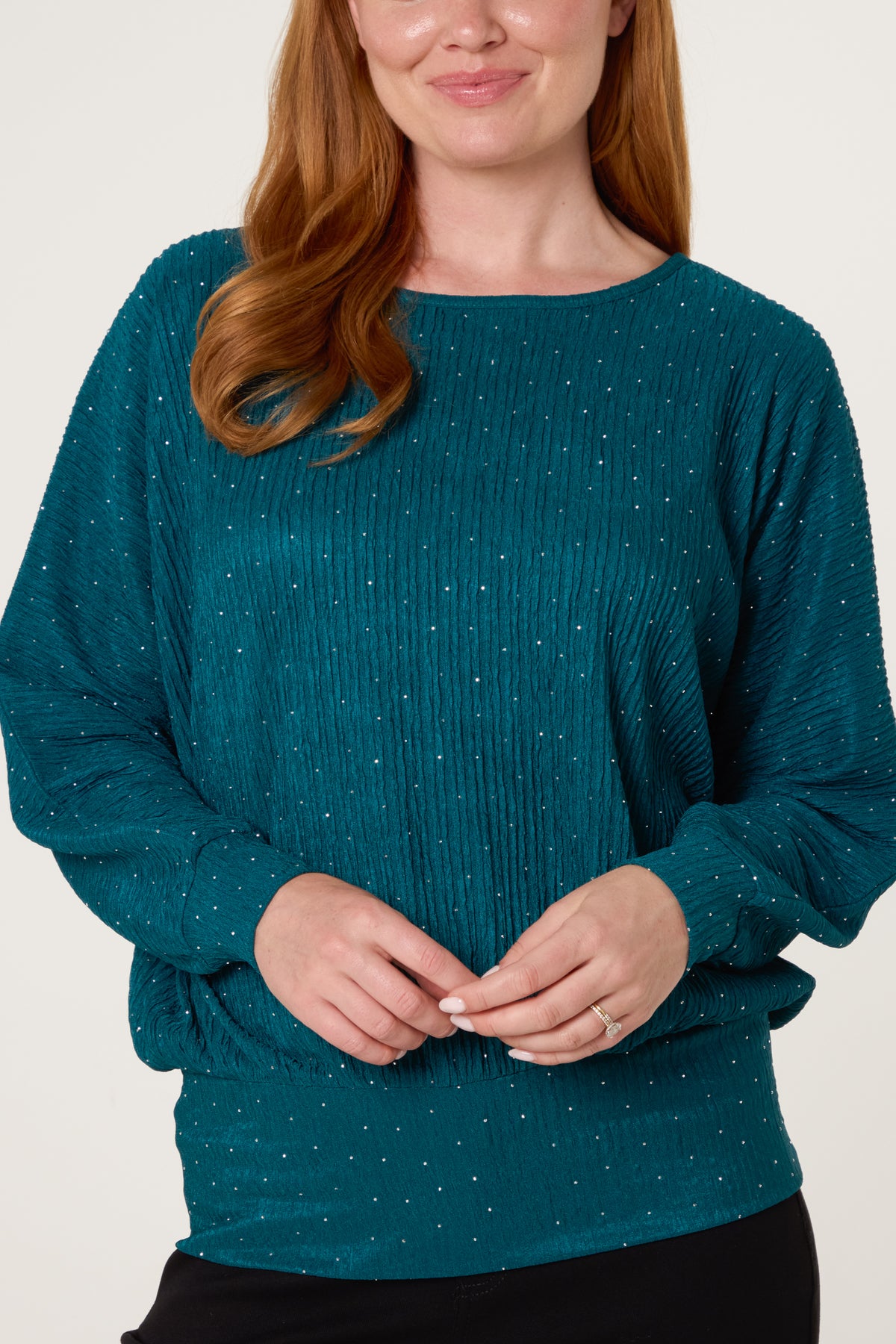 Rhinestone Batwing Top