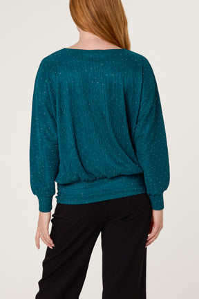 Rhinestone Batwing Top