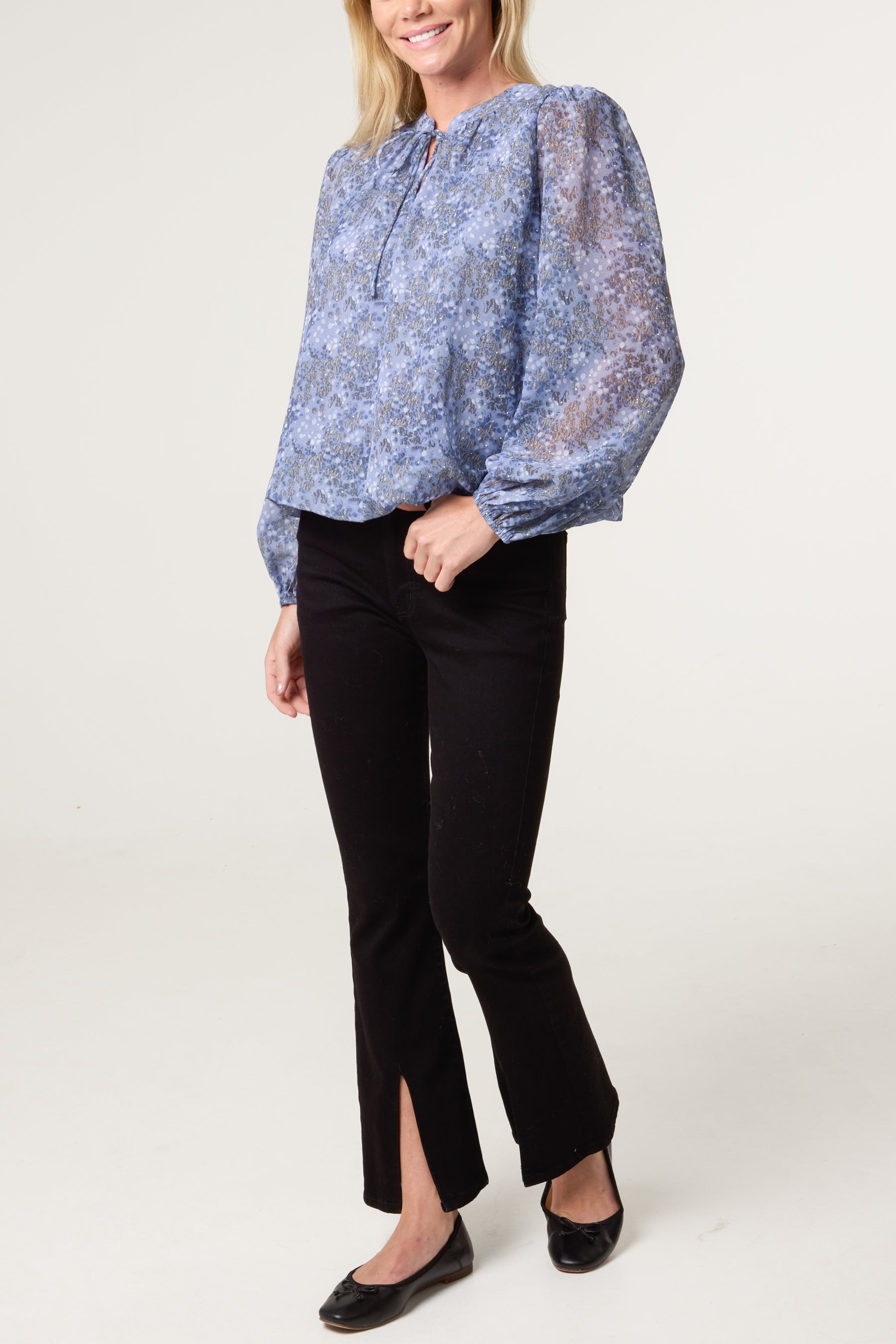 Embellished Grandad Tie Neck Blouse