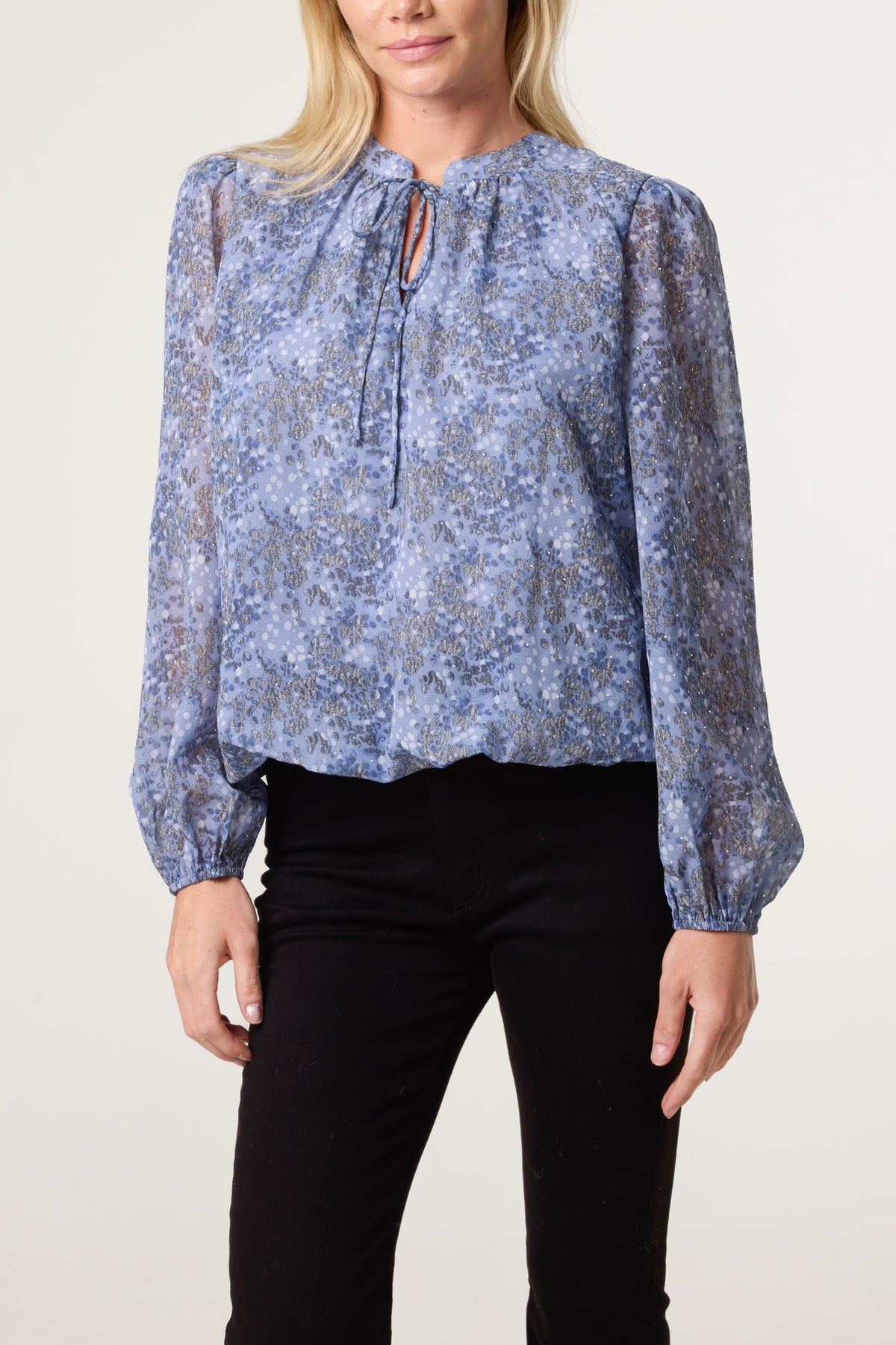 Embellished Grandad Tie Neck Blouse