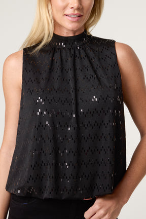 High Neck Lurex Puff Ball Blouse