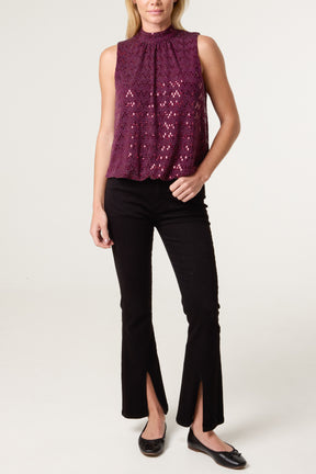 High Neck Lurex Puff Ball Blouse