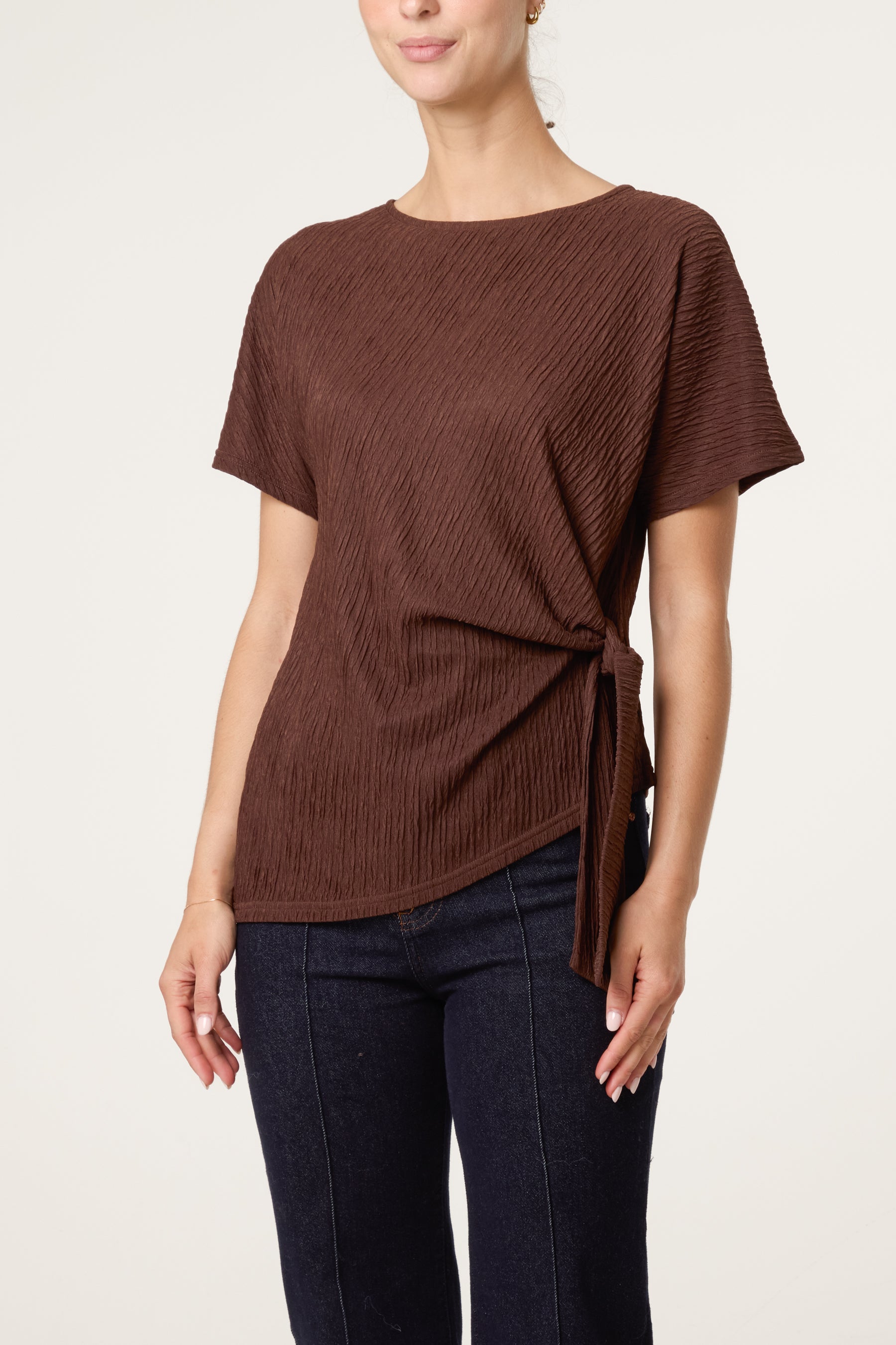 Side Tie Crinkle Top