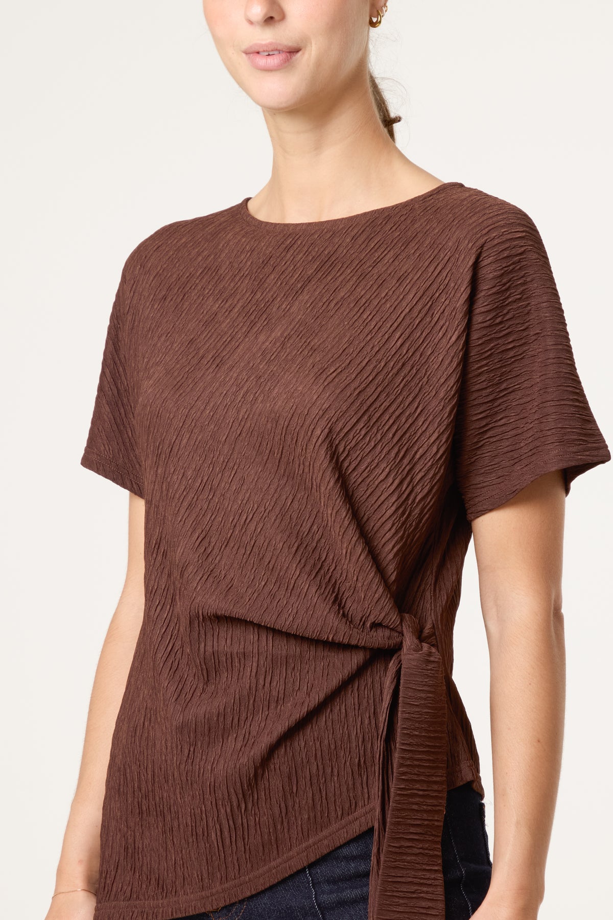 Side Tie Crinkle Top