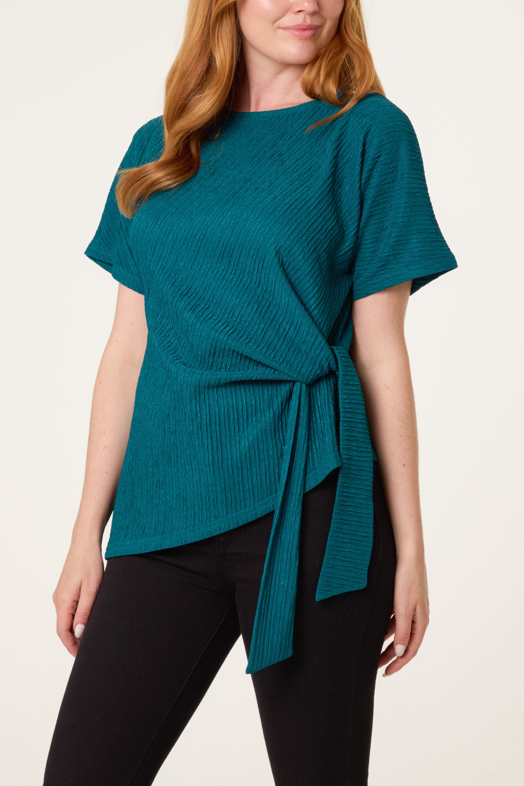 Side Tie Crinkle Top