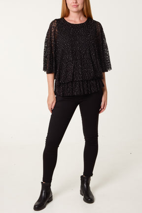 Diamante & Lace Batwing Top