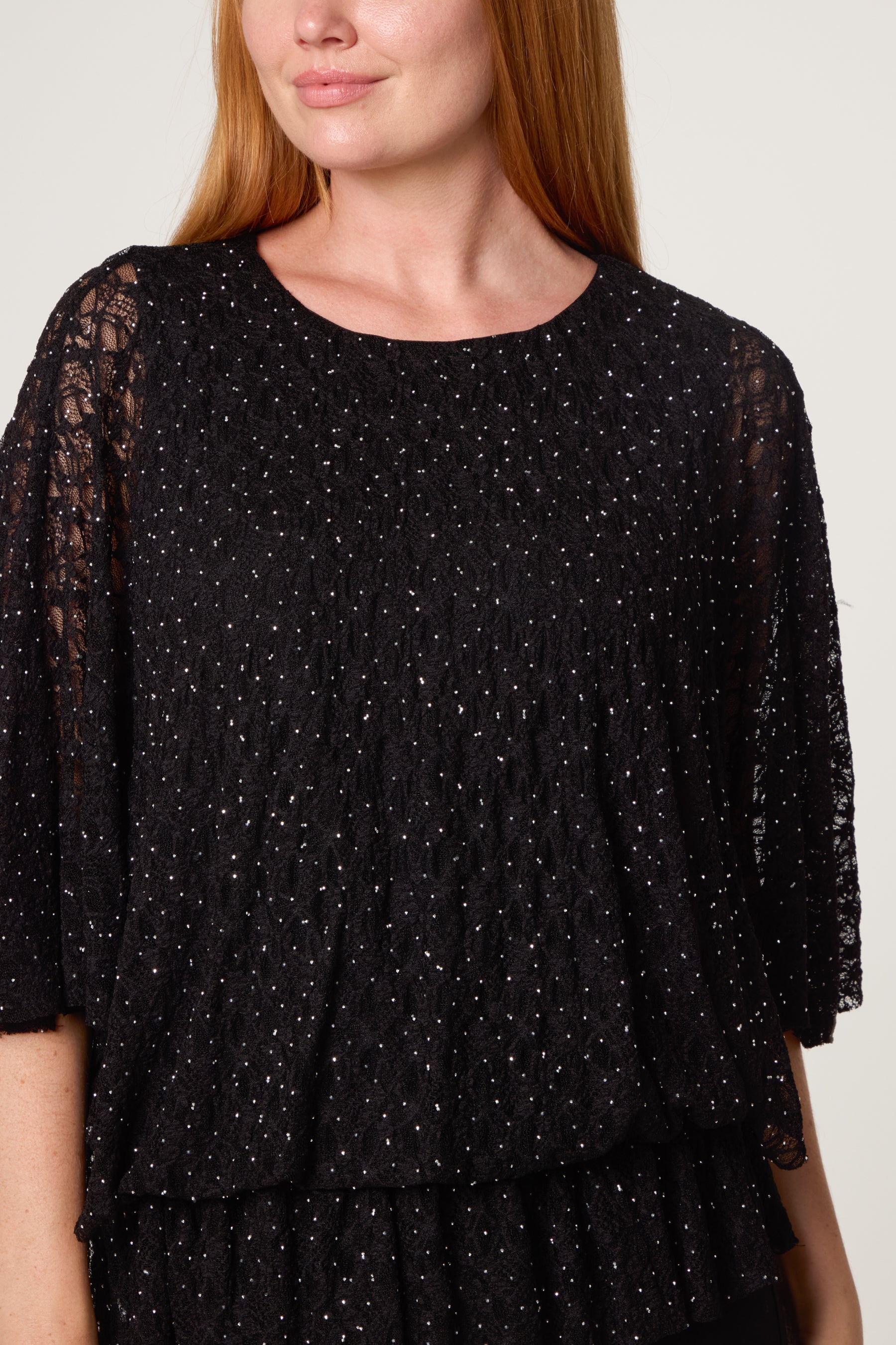 Diamante & Lace Batwing Top
