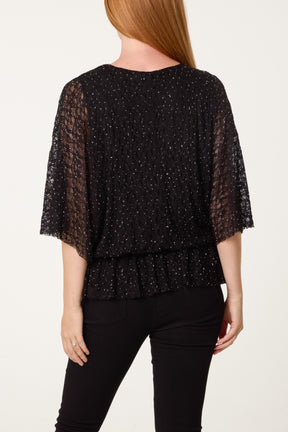 Diamante & Lace Batwing Top