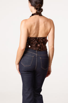 Cowl Neck Disco Sequin Halterneck Top