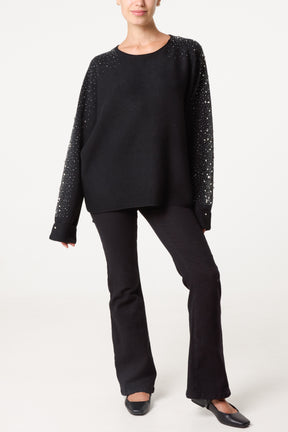 Embellished Sleeve Round Neck Knit Jumper