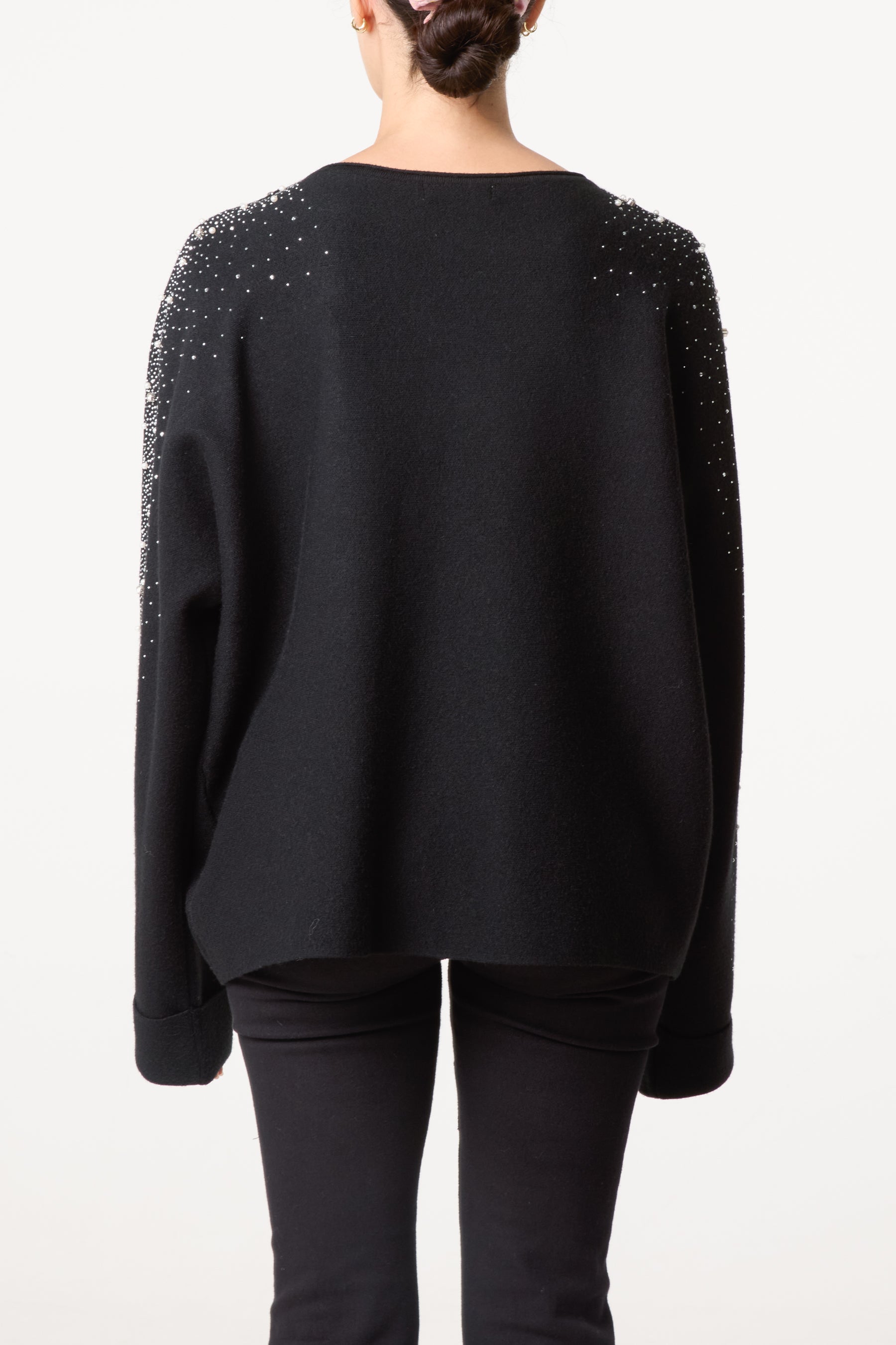 Embellished Sleeve Round Neck Knit Jumper