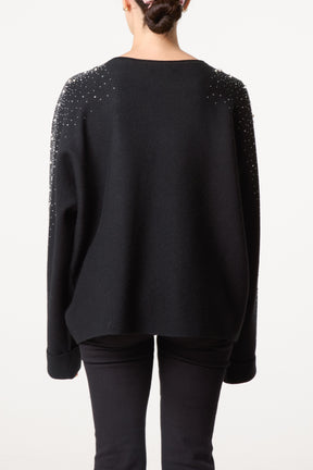 Embellished Sleeve Round Neck Knit Jumper