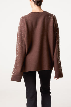 Embellished Sleeve Round Neck Knit Jumper