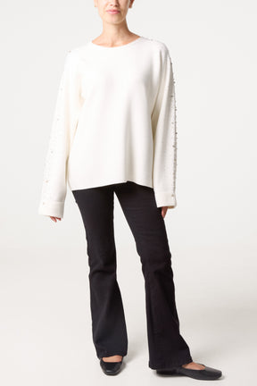 Embellished Sleeve Round Neck Knit Jumper