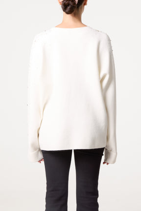 Embellished Sleeve Round Neck Knit Jumper
