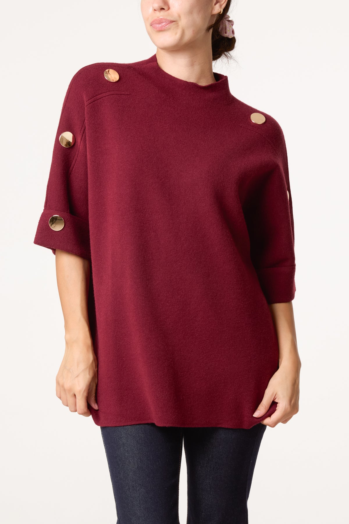Short Sleeve Button Detail Jumper