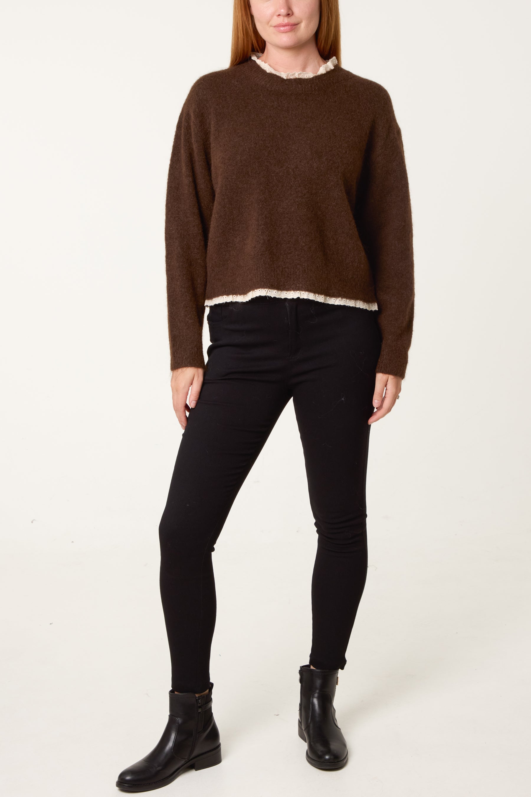 Lace Trim & Neck Knit Jumper