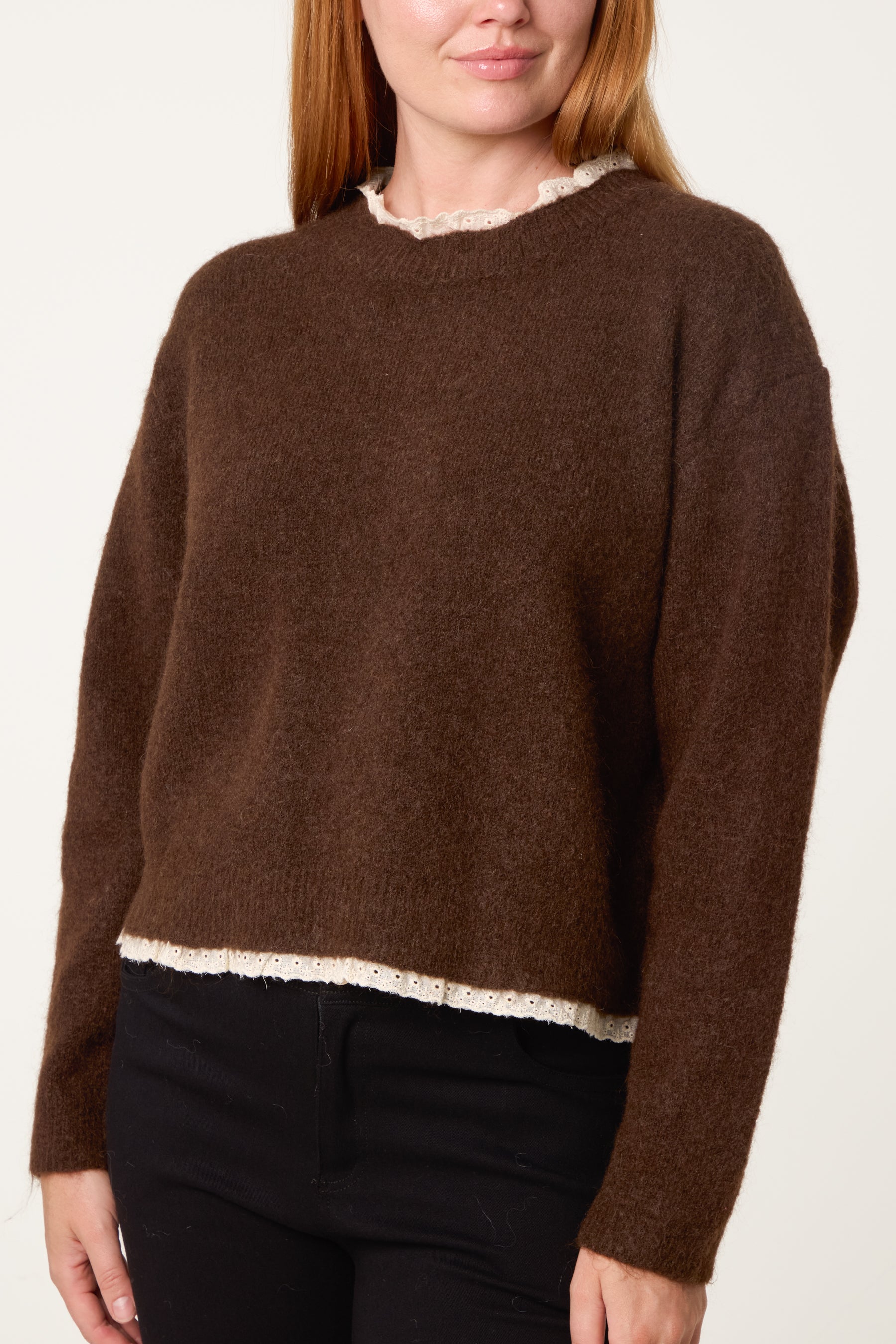 Lace Trim & Neck Knit Jumper
