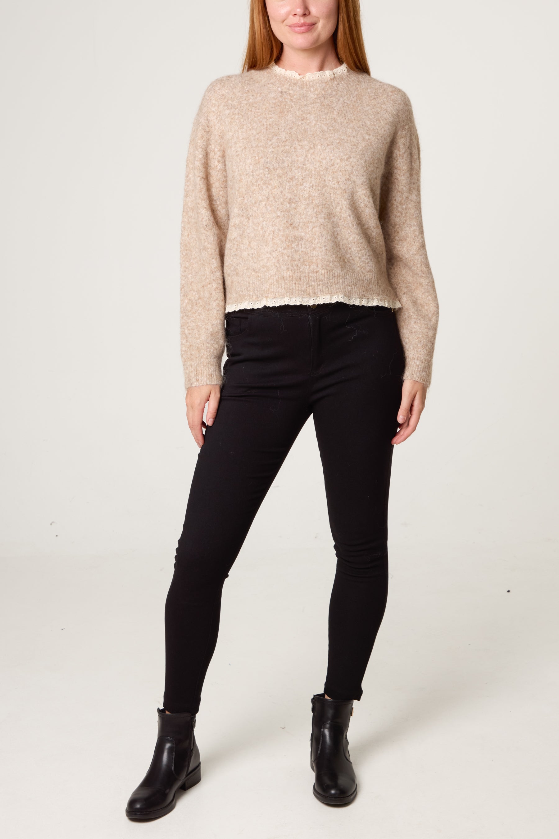Lace Trim & Neck Knit Jumper
