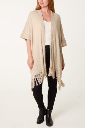 Sequined Fringe Knitted Cape