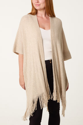 Sequined Fringe Knitted Cape