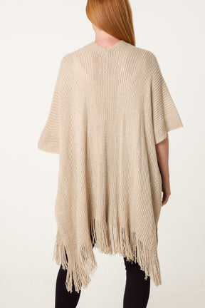 Sequined Fringe Knitted Cape