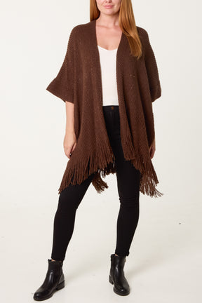 Sequined Fringe Knitted Cape
