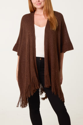 Sequined Fringe Knitted Cape
