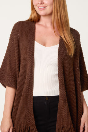 Sequined Fringe Knitted Cape