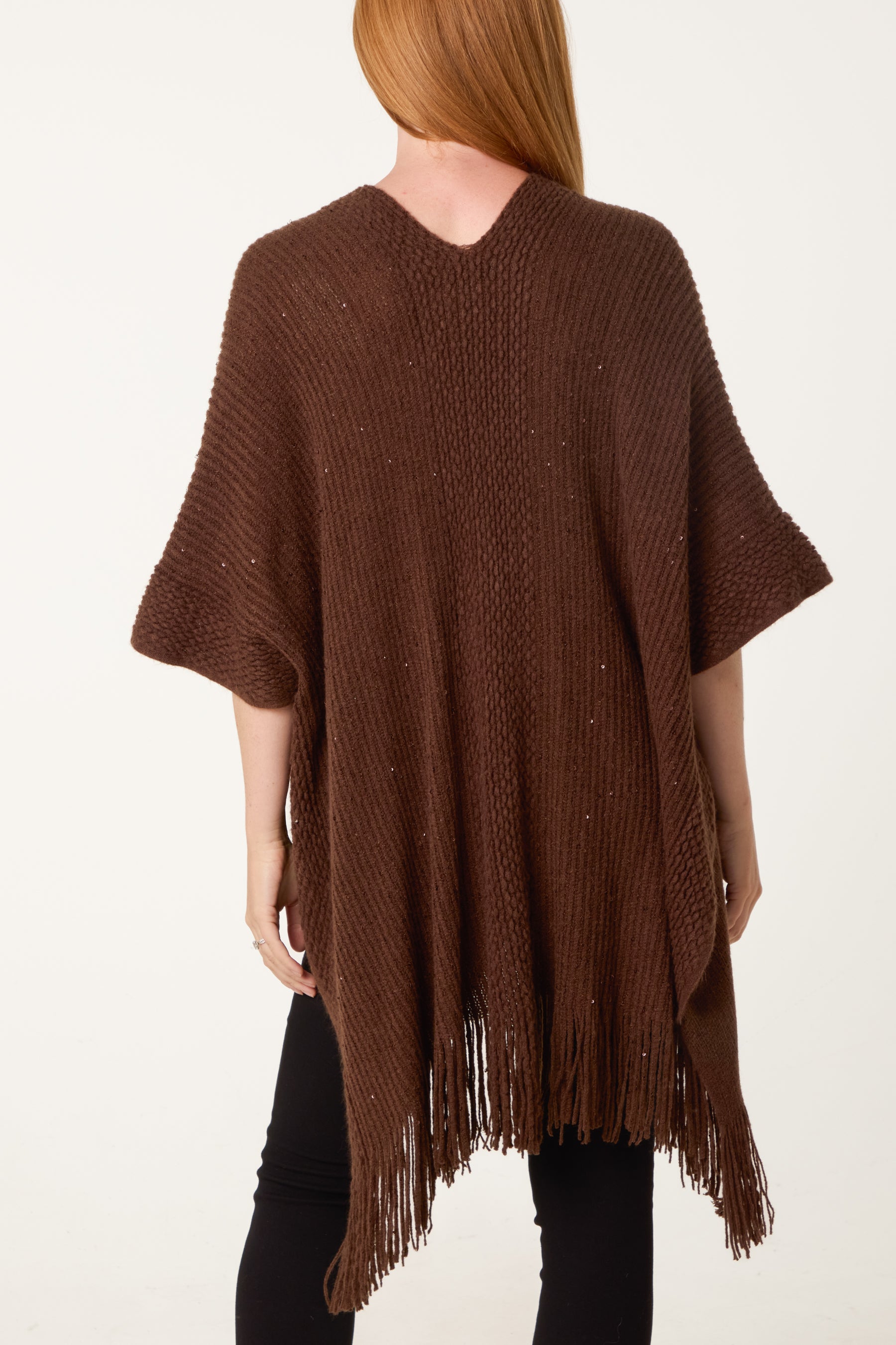 Sequined Fringe Knitted Cape
