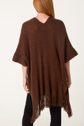 Sequined Fringe Knitted Cape